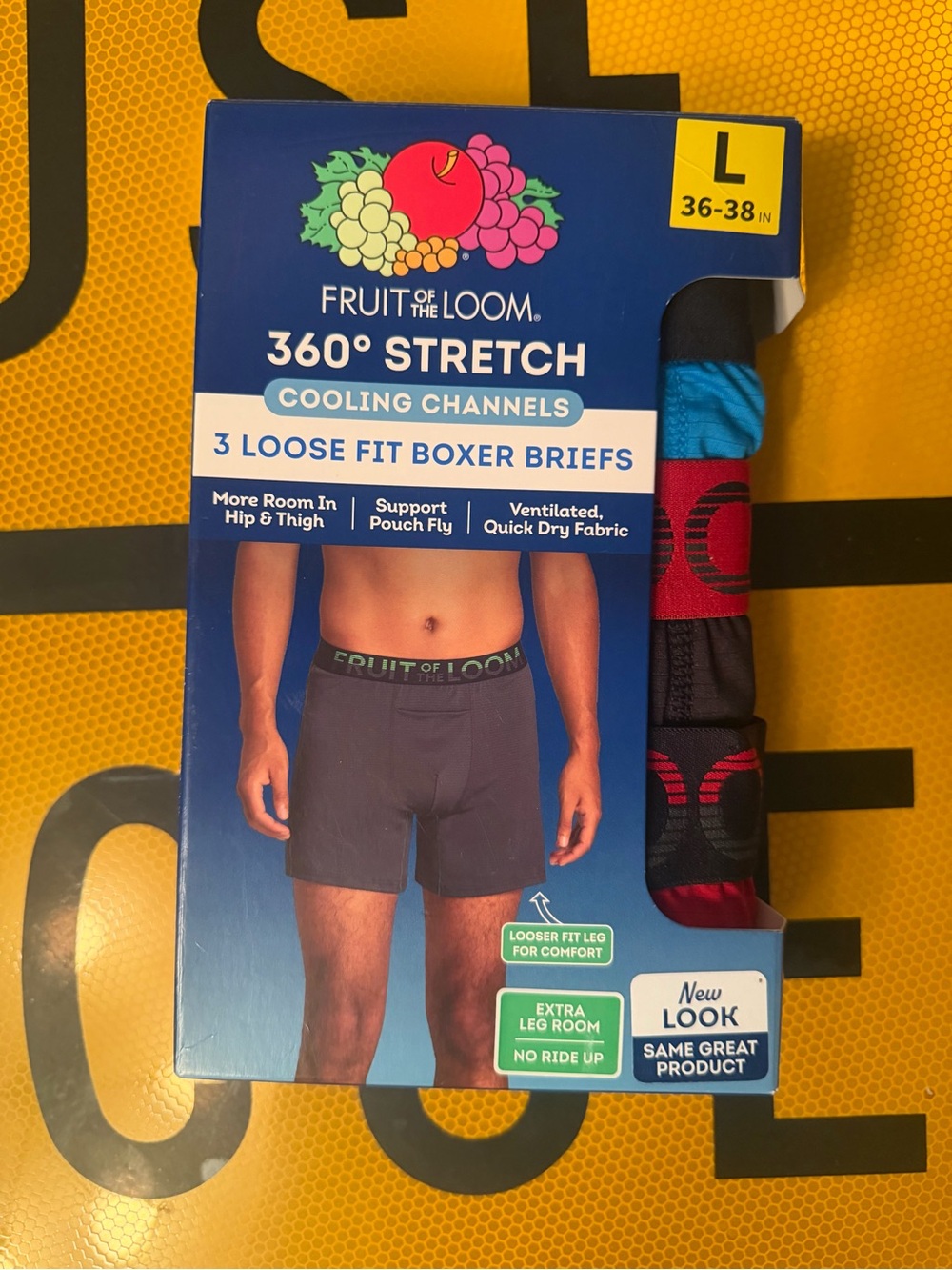 Fruit of the Loom Men’s 360° Stretch Loose Fit Boxer Briefs - Blue (3 Pack) L